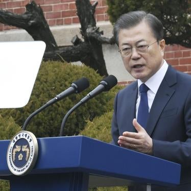 South Korean President Moon Jae In delivers a speech in Seoul on March 1, 2020, in a ceremony to mark the 101st anniversary of the founding of a Korean independence movement against Japanese colonial rule. 